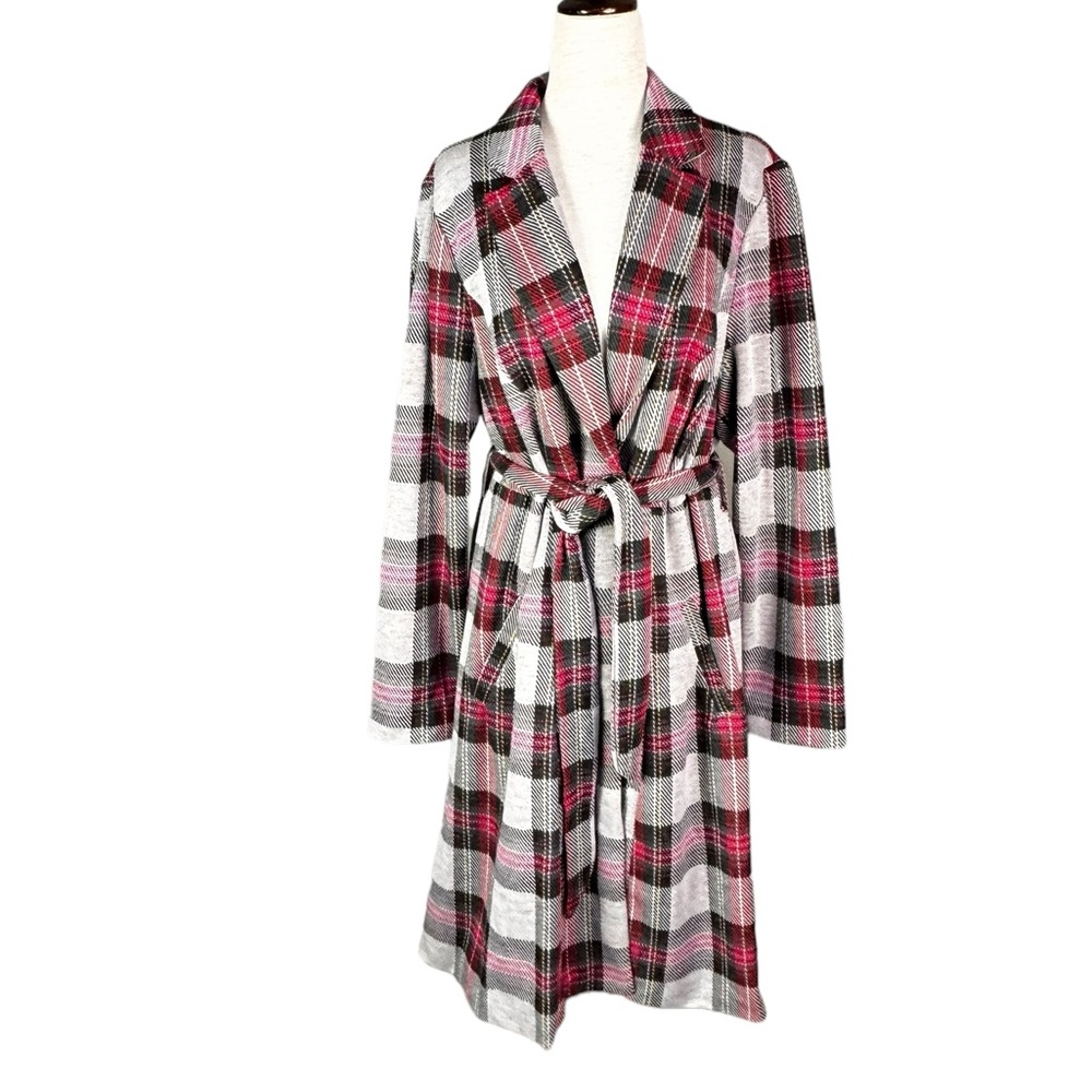Torrid Size 1, 1X Pink Plaid “Soft Belted Trench Coat” Pockets Lined Light Coat